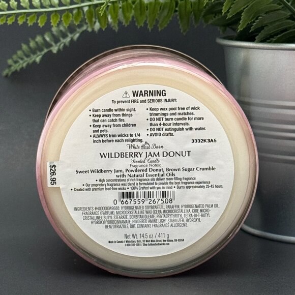 BBW Wildberry Jam Donut White Barn Bath & Body Works 3 Wick Candle - Picture 9 of 10